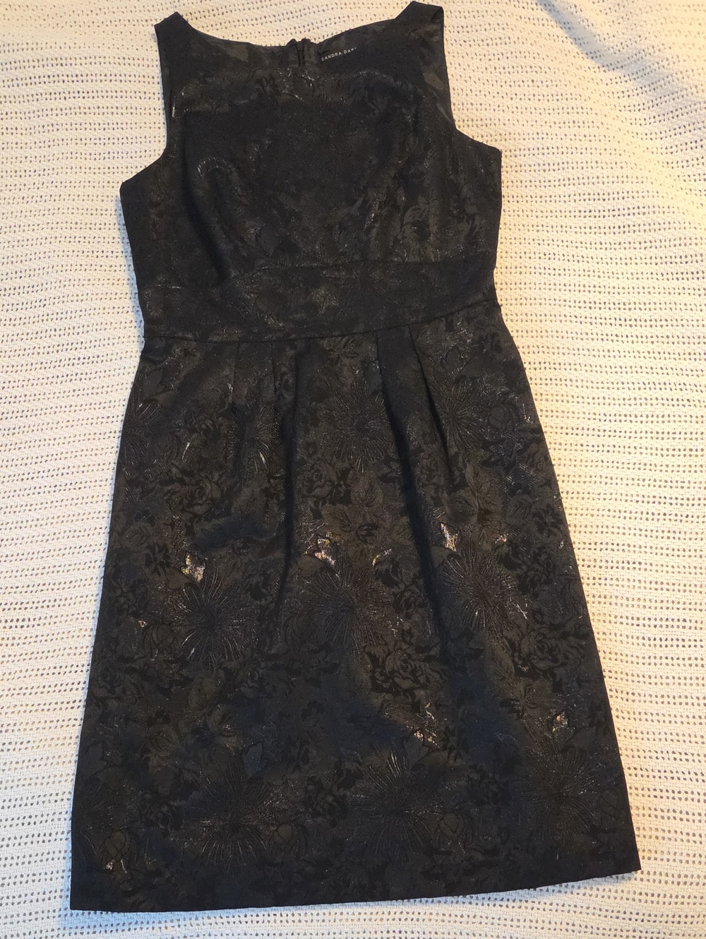 Sandra Darren Black Floral Jacquard Midi Dress